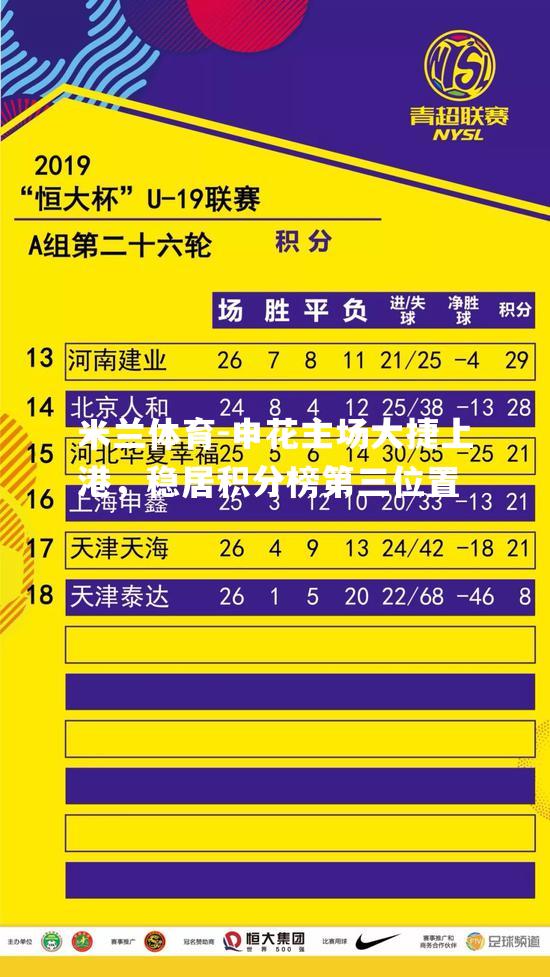 申花主场大捷上港，稳居积分榜第三位置